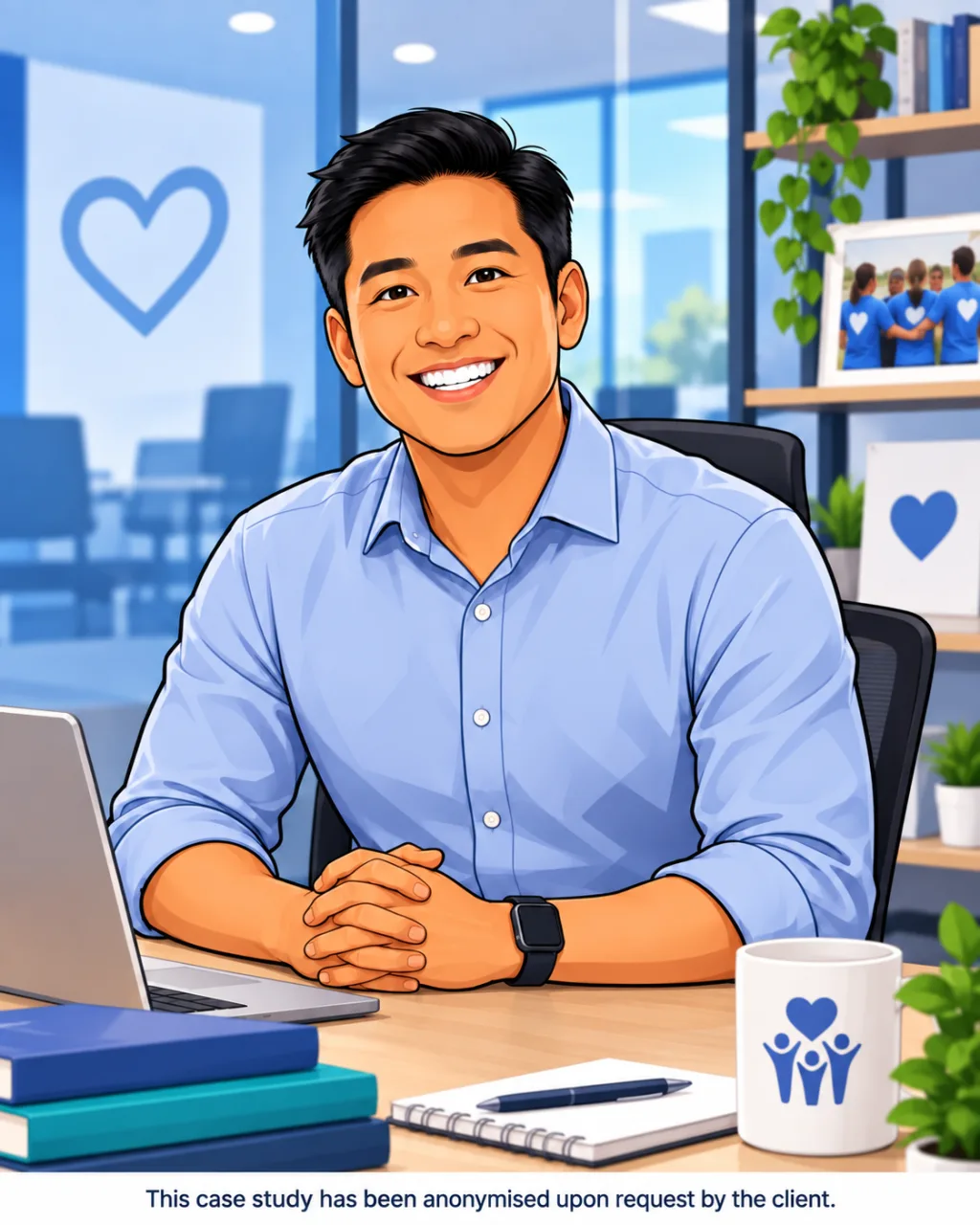 Illustration of a charity team member at their desk. The charity asked to stay anonymous.