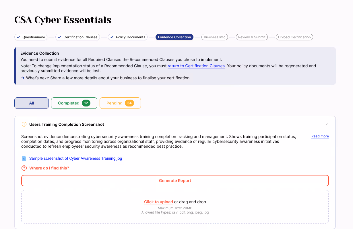Evidence collection interface