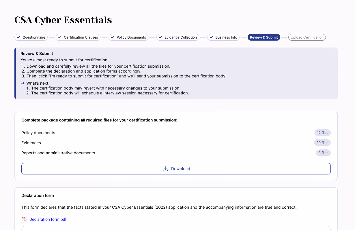 Review and submit interface