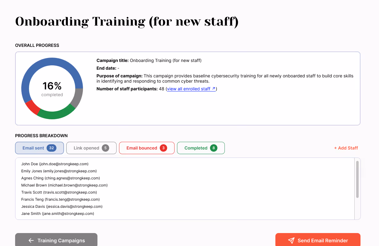 Staff training interface